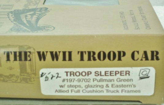 Cannonball 197-9702 HO Troop Sleeper Pullman Green w/Steps Kit
