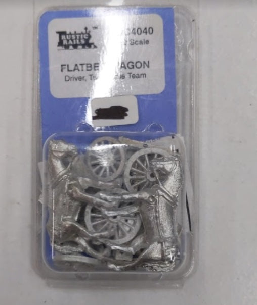 Rustic Rails C4040 HO Flatbed Wagon Kit w/ Driver 2 Horses Unpainted
