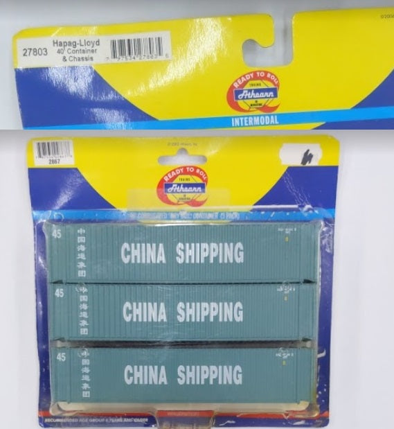 Athearn 2867 HO 45' Corrgated Dry Box Containers China Shipping (Pack of 3)