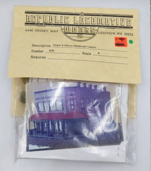 Republic Locomotive Works 82N N Scale Harper & Wilson Wholesale Liquors Kit