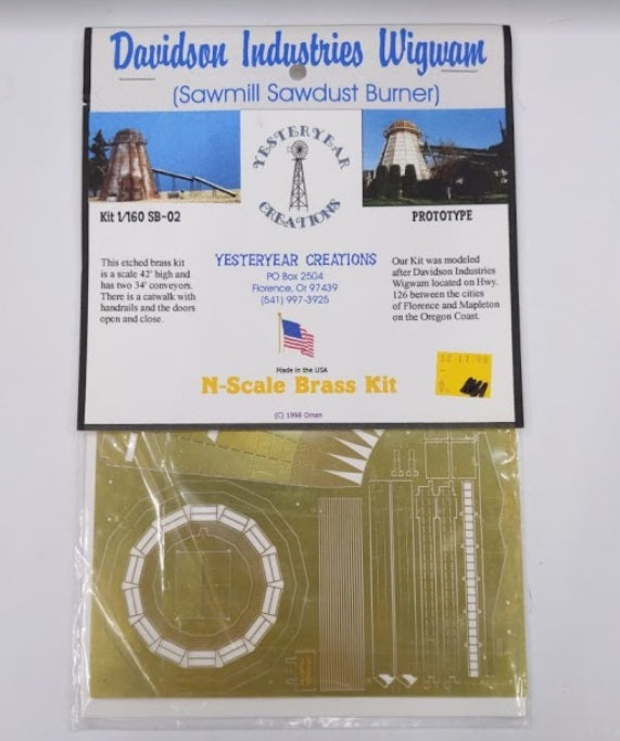 Yesteryear SB-02 N Scale Sawmill Sawdust Burner Etched Brass Kit