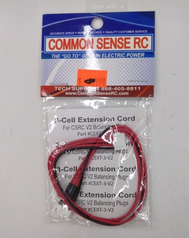 Common Sense RC CEXT-3-V2 3-Cell Extension Cord for V2 Balancing Plugs