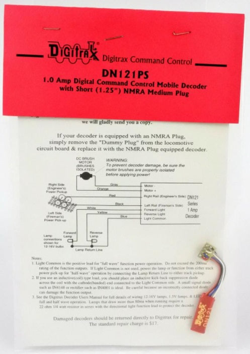 Digitrax DN121PS 1.0 Amp. Digital Command Control Decoder