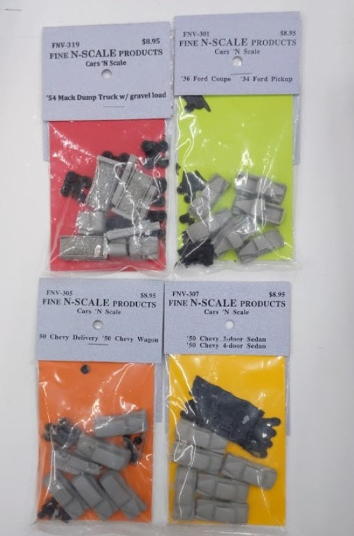 Fine N Scale Products N Scale Lot of 4 Car Kits Dump Truck, Pickup, Sedan, Wagon