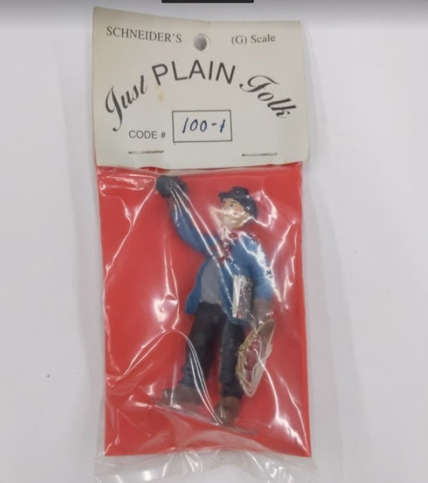 Just Plain Folk 100-1 G Scale  Train Conductor with Lantern And News Paper