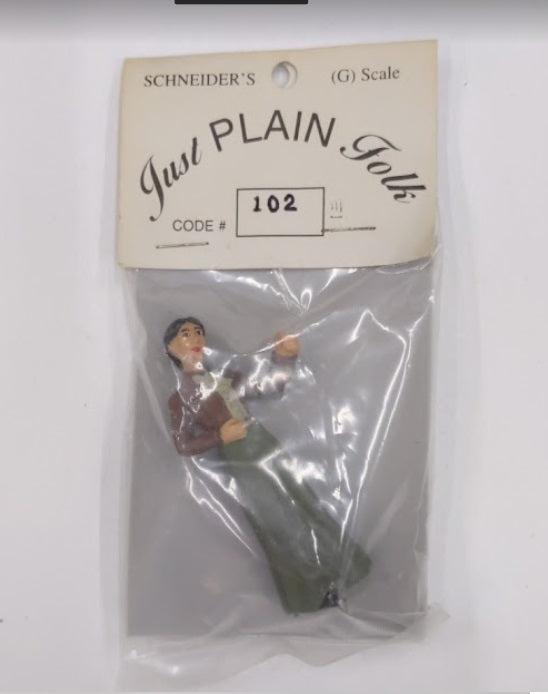 Just Plain Folk 102 G Scale Woman with Borwn and Green Dress