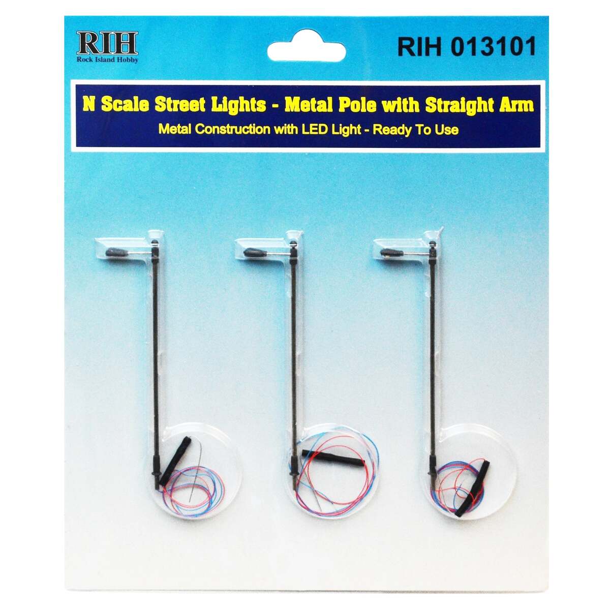 Rock Island Hobby 013101 N Street Lights w/ Pole & Straight Arms (Pack of 3)