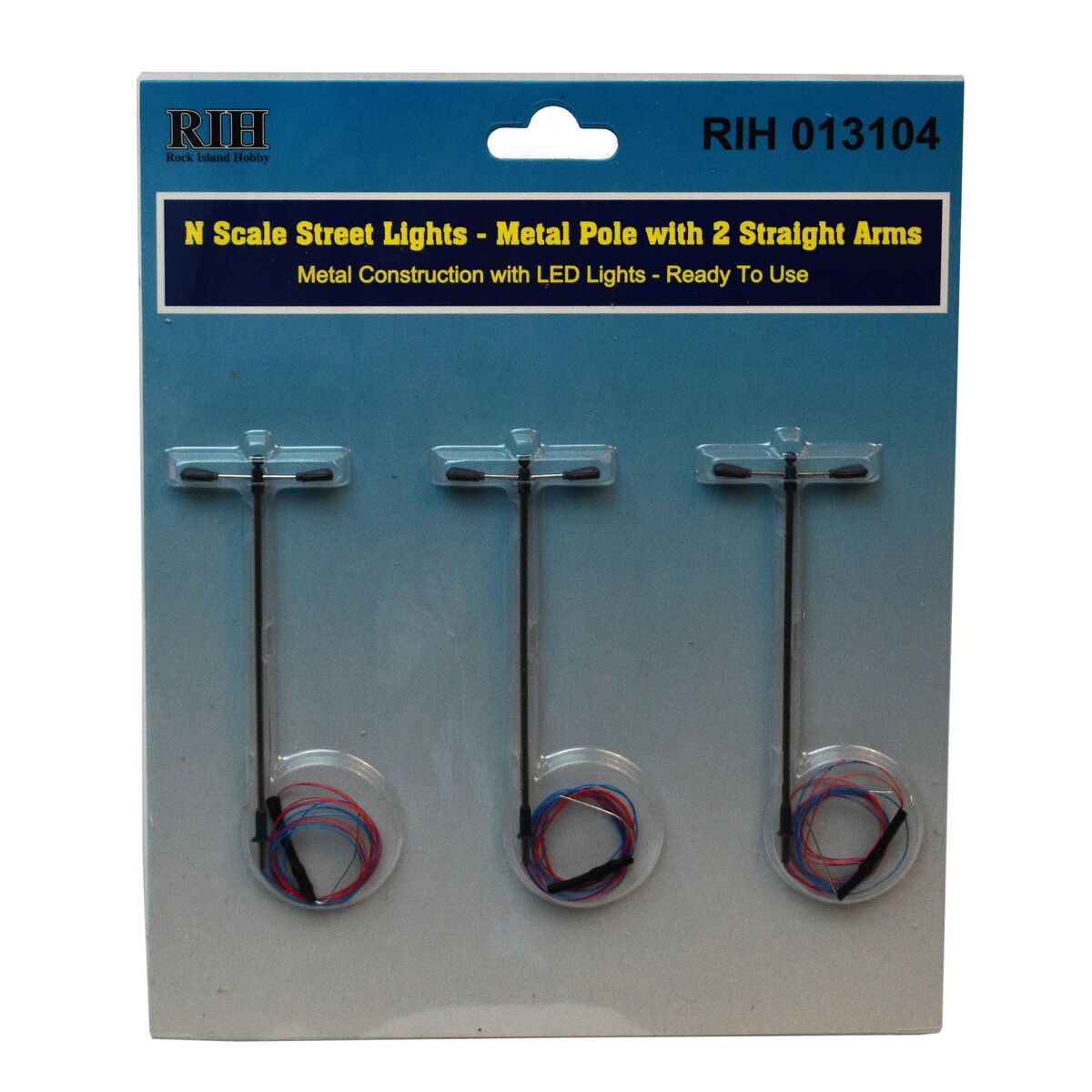 Rock Island Hobby 013104 N Street Lights w/ Pole & Straight Arms (Pack of 3)
