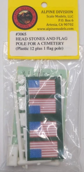 Alpine Division Scale Models 3065 HO Head Stones And Flag Pole For A Cemetery