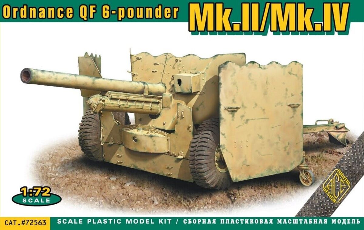 ACEs 72563 1:72 Ordnance QF 6-Pounder Mk.II/MK.IV Gun Military Artillery Kit
