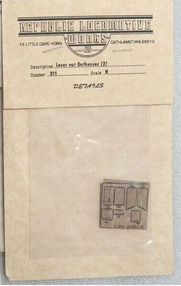 Republic Locomotive Works N Scale  211N Laser Cut Outhouse