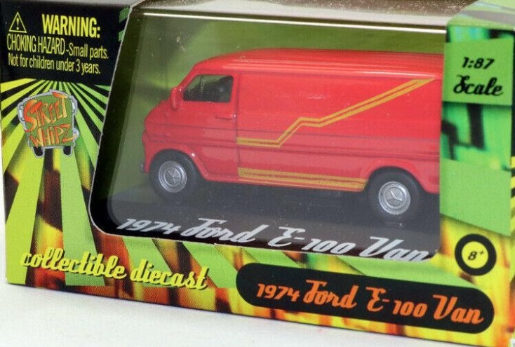 Planet Toys 1261 1:87 Pink w/ Yellow Stripes 1974 Ford E-100 Van