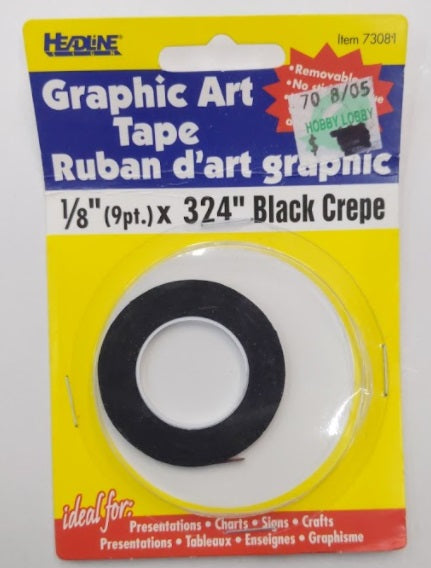 Headline Sign 73081 Graphic Art Tape 1/8" x 324" Black Crepe
