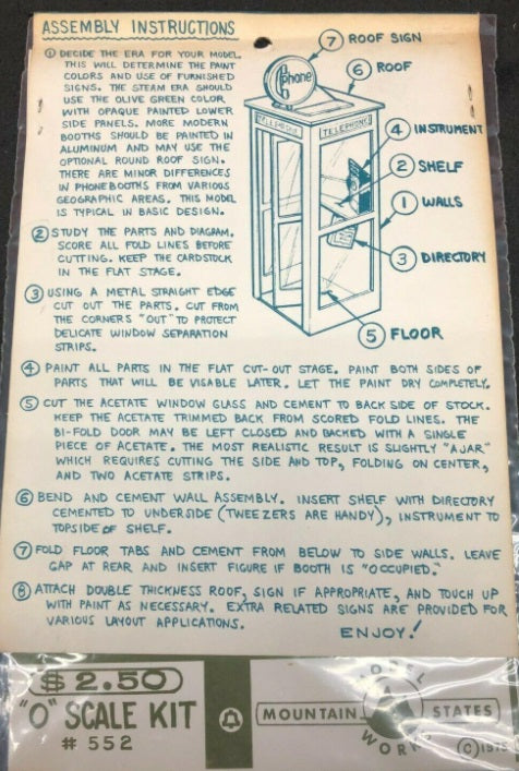 Mountain State Model Works 552 O Telephone Booth Kit