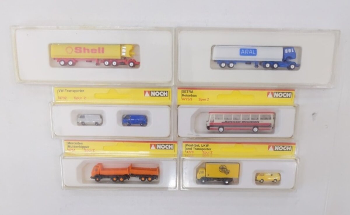 Noch L-2 Lot of 6 Z Scale Various Cars, Trucks, Bus, Vehicles