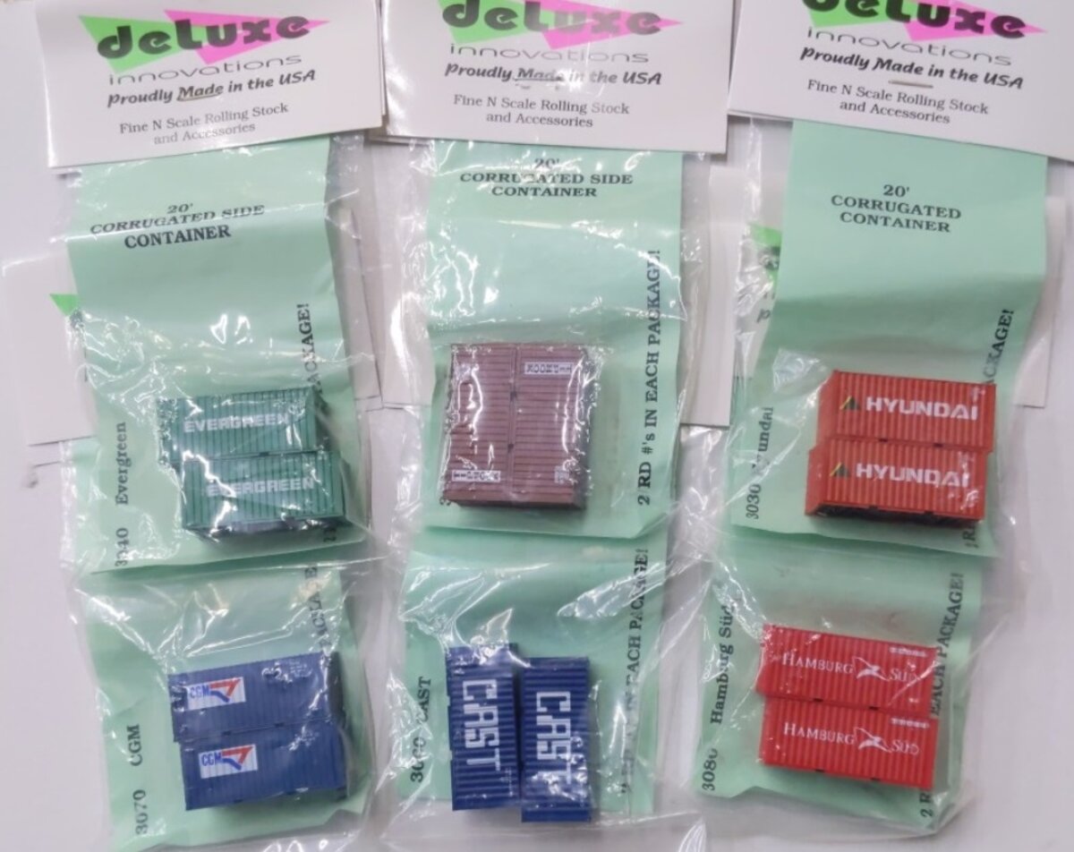 Deluxe Innovations L-6 Lot of 6 N Scale Assorted 20" Corrugated Container Packs
