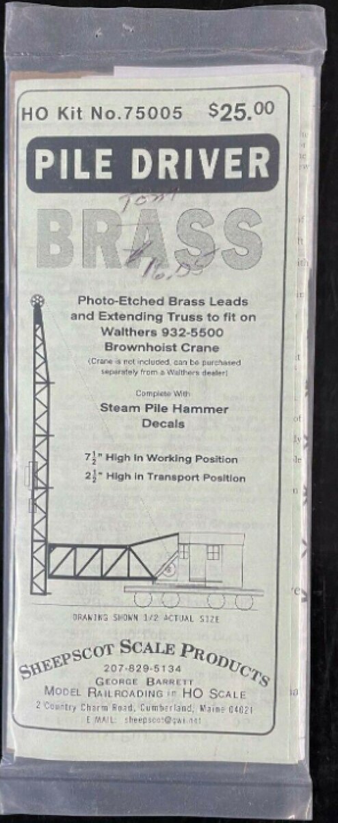 Sheepscot Scale Products 75005 HO Brass Pile Driver Kit