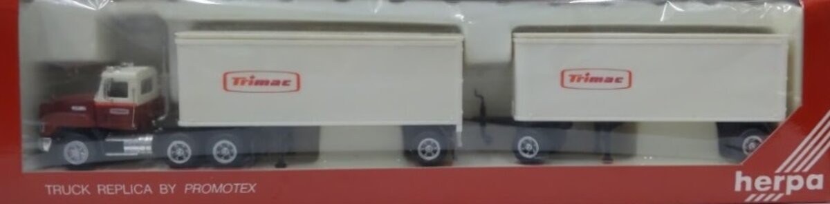 Herpa 6046 HO Trimat Kenworth Dry Cab W/Double 27' Trailers