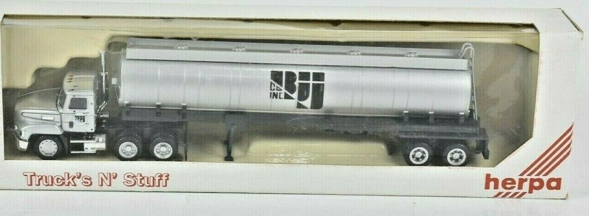 Herpa 734 509 HO BJI Truck's N' Stuff Mack Day Cab Silver Tanker