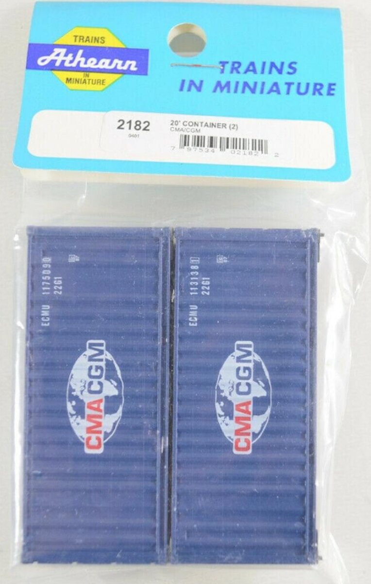 Athearn 2182 HO 20' CMA/CGM Containers (Pack of 2)