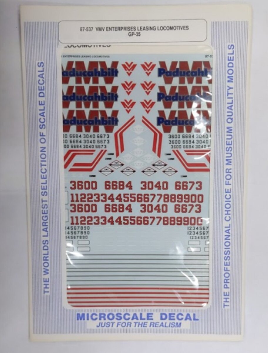 Microscale 87-537 HO VMV Enterprises Leasing Locomotives GP-35 Decal Sheet
