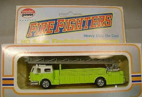 Model Power 7767 HO Lime Green Aerial Hook&Amp Triple Ladder Fire Truck