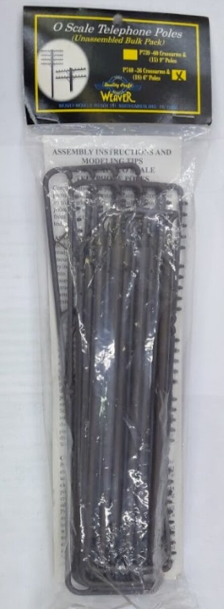 Weaver P740 O Scale Telephone Poles (36 Cross Arms, 18- 6