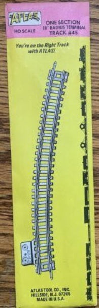 Atlas 45 HO 18" Radius Brass Code 100 Terminal Track