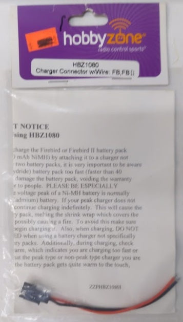 HobbyZone HBZ1080 Charger Connector W/Wire FB/FBII