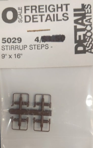 Detail Associates 5029 HO Stirrup Steps 9" x 16" (Pack of 4)