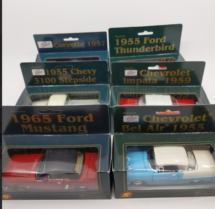 Superior L-1 1:34 Lot of 6 Chevrolet Ford Corvette, Impala, Bel Air, Mustang etc