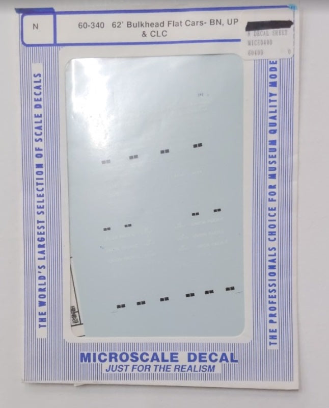 Microscale 60-340 N BN UP & CLC 62' Bulkhead Flat Cars Decal Sheet