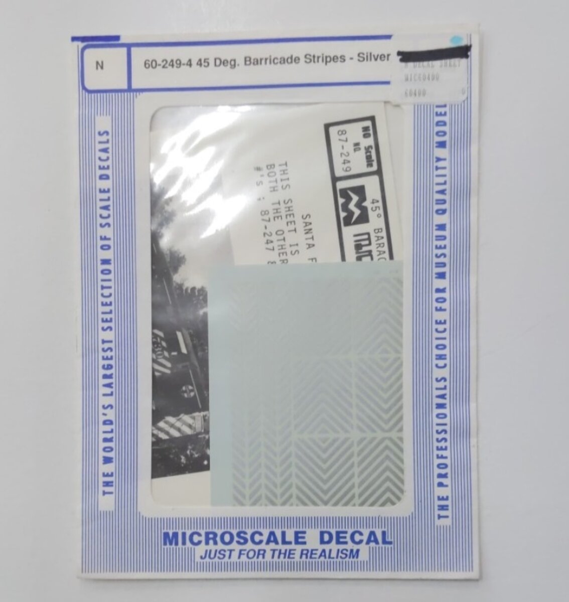 Microscale 60-249-4 N 45 Degree Barricade Stripes Silver Decal Sheet