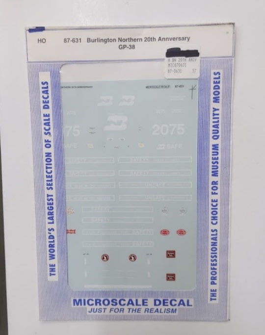 Microscale 87-631 HO Burlington Northern 20th Anniversary GP-38 Decal Sheet