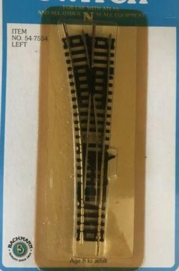 Bachmann 54-7554 N Nickel Silver Left Hand Manual Switch Turnout