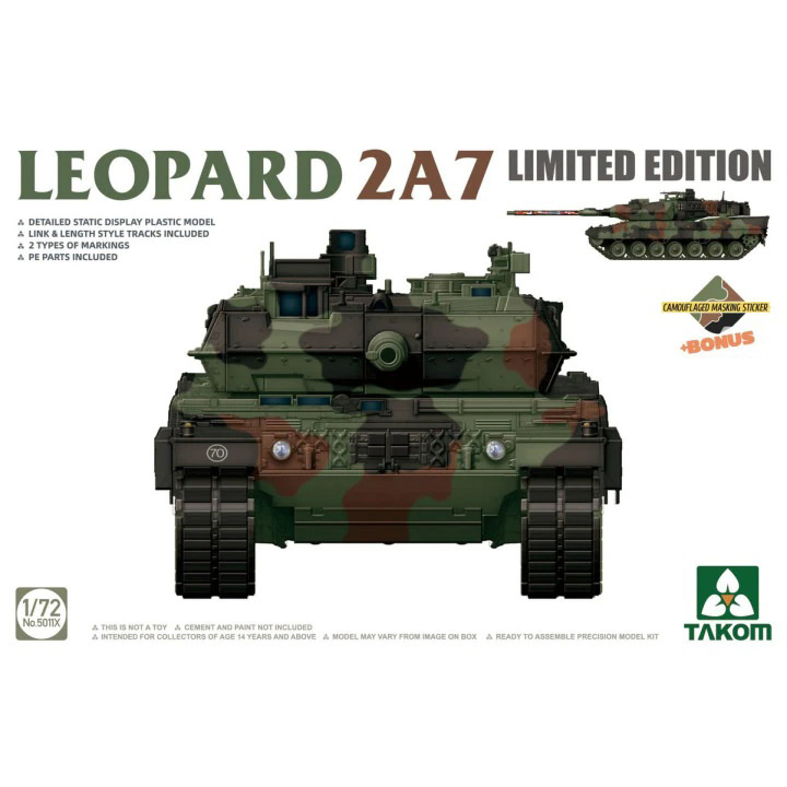 Takom 5011X 1:72 Leopard 2A7 Limited Edition Military Tank Model Kit