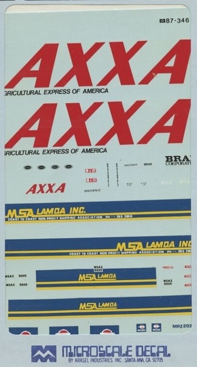 Microscale 87-346 HO Agricultural Express Of America MSA Lamda&Mo-Pac 40'' Vans