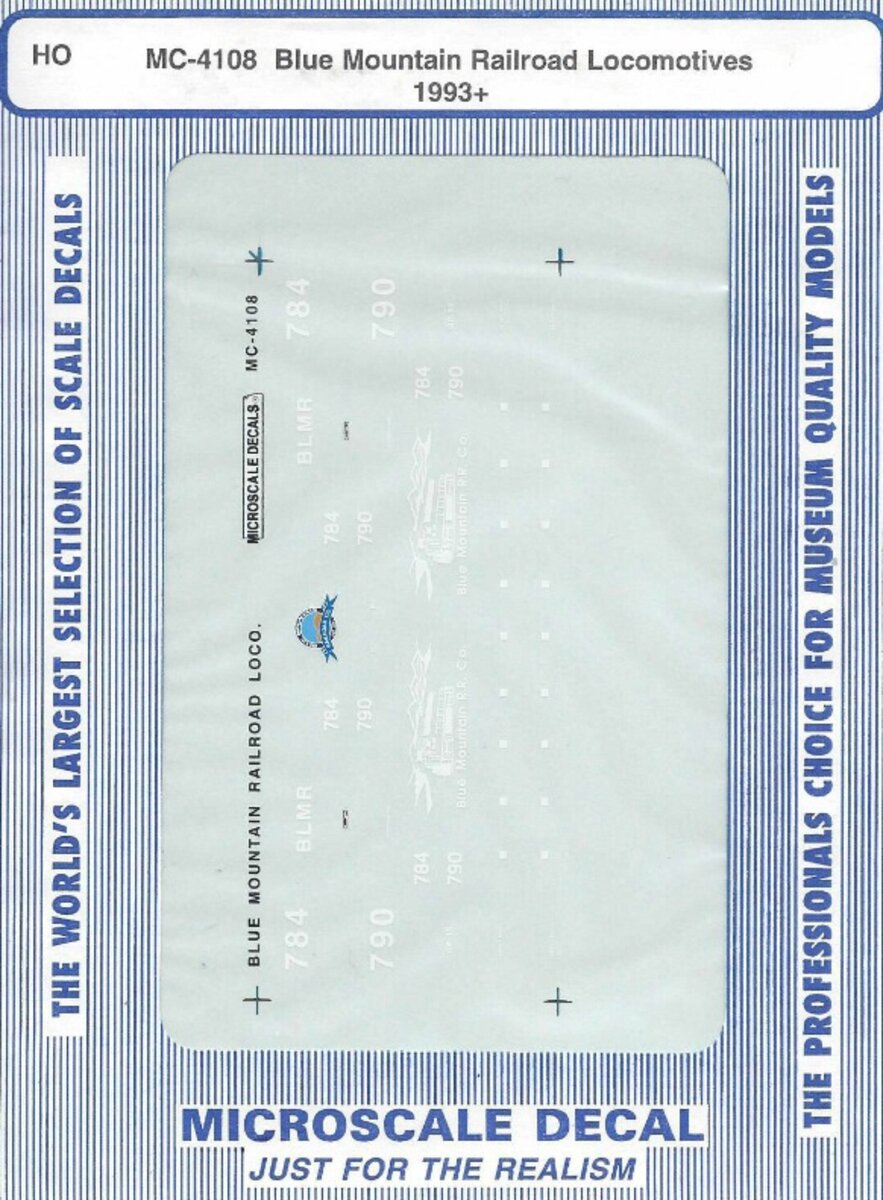 Microscale MC-4108 HO 1993+ Blue Mountain Railroad Locomotives Decal Sheet