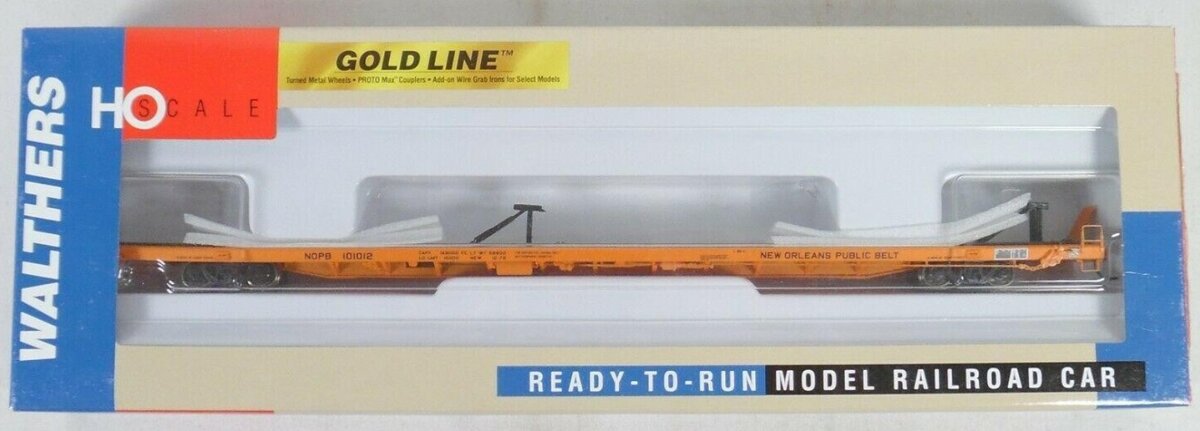 Walthers 932-40308 HO 89' Flush Deck Flat Car NOPB Gold Line #101012