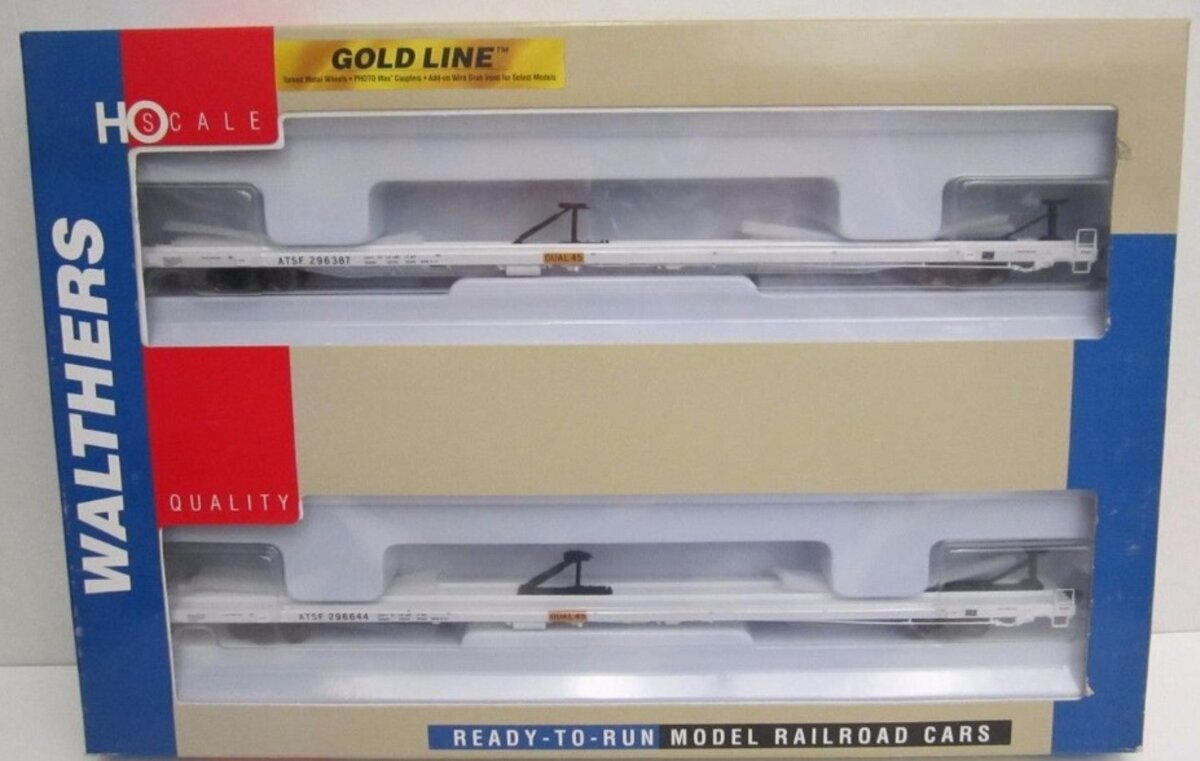 Walthers 932-240303 HO 89' Flush Deck Flat Car-Twin 45 ATSF (Pack of 2)