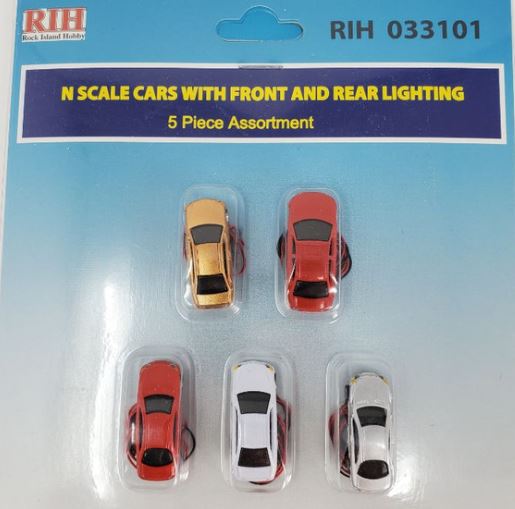 Rock Island Hobby 033101 N Autos with Front and Rear Lights (Set of 5)
