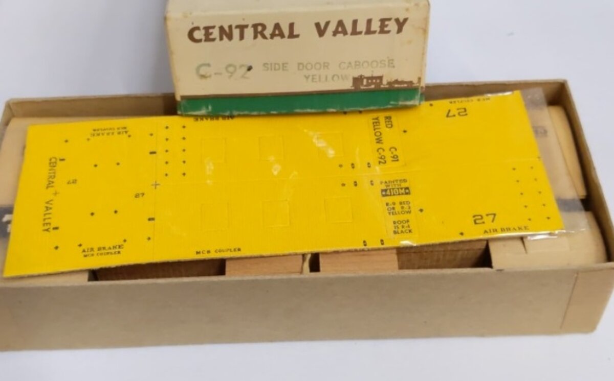 Central Valley Models C-92 HO Old Timers Yellow Side Door Caboose Kit