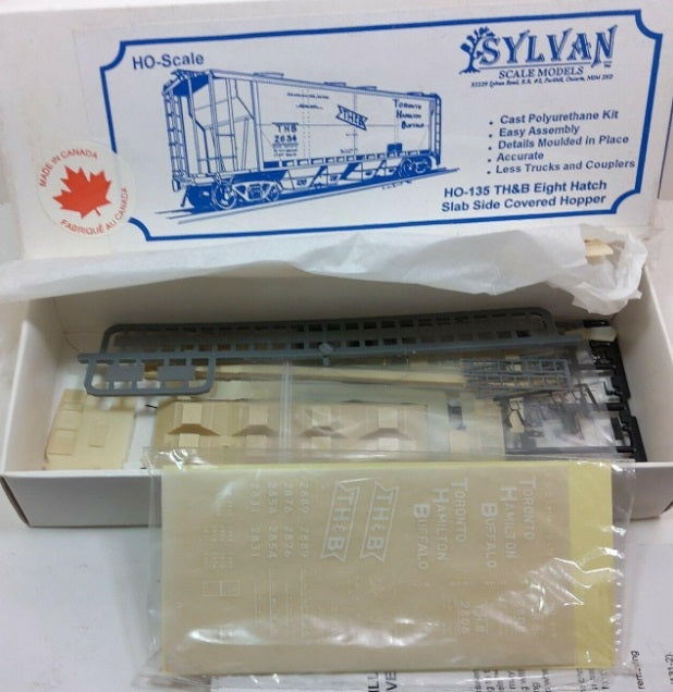 Sylvan Scale Models HO-135 HO TH & B Eight Hatch Slab Side Covered Hopper Kit