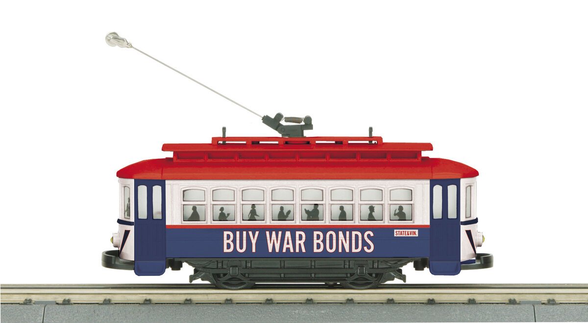 MTH 30-5217 O War Bonds RailKing Bump-N-Go Trolley with LED Lights #99