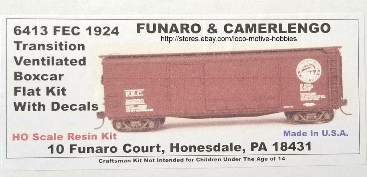 Funaro & Camerlengo 6413 HO FEC Transition Ventilated Boxcar Falt W/Decals Kit