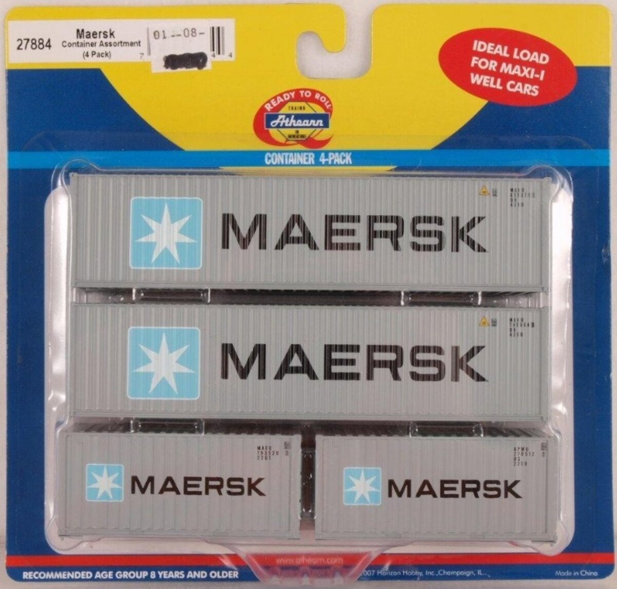 Athearn 27884 HO 20' & 40' Maersk Container Assortment (Pack of 4)