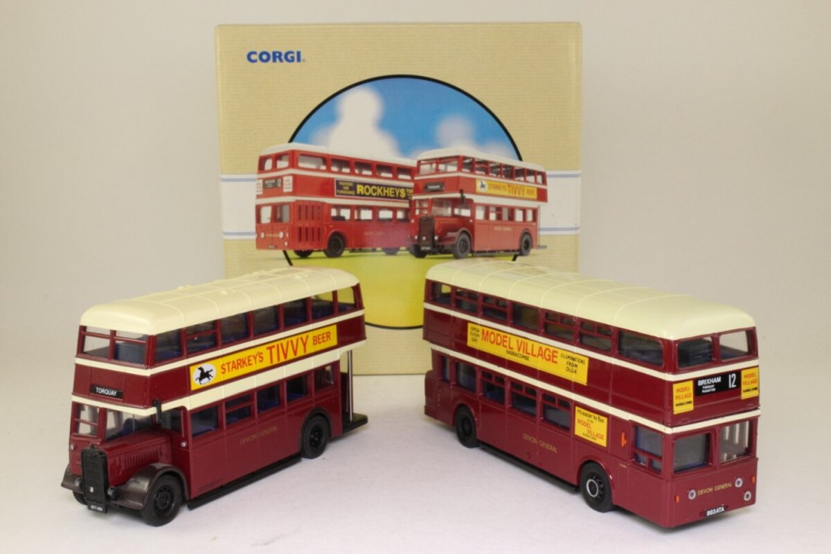 Corgi 97052 Model Village & Starkey's Tivvy Beer Bus Devon General (Box of 2)