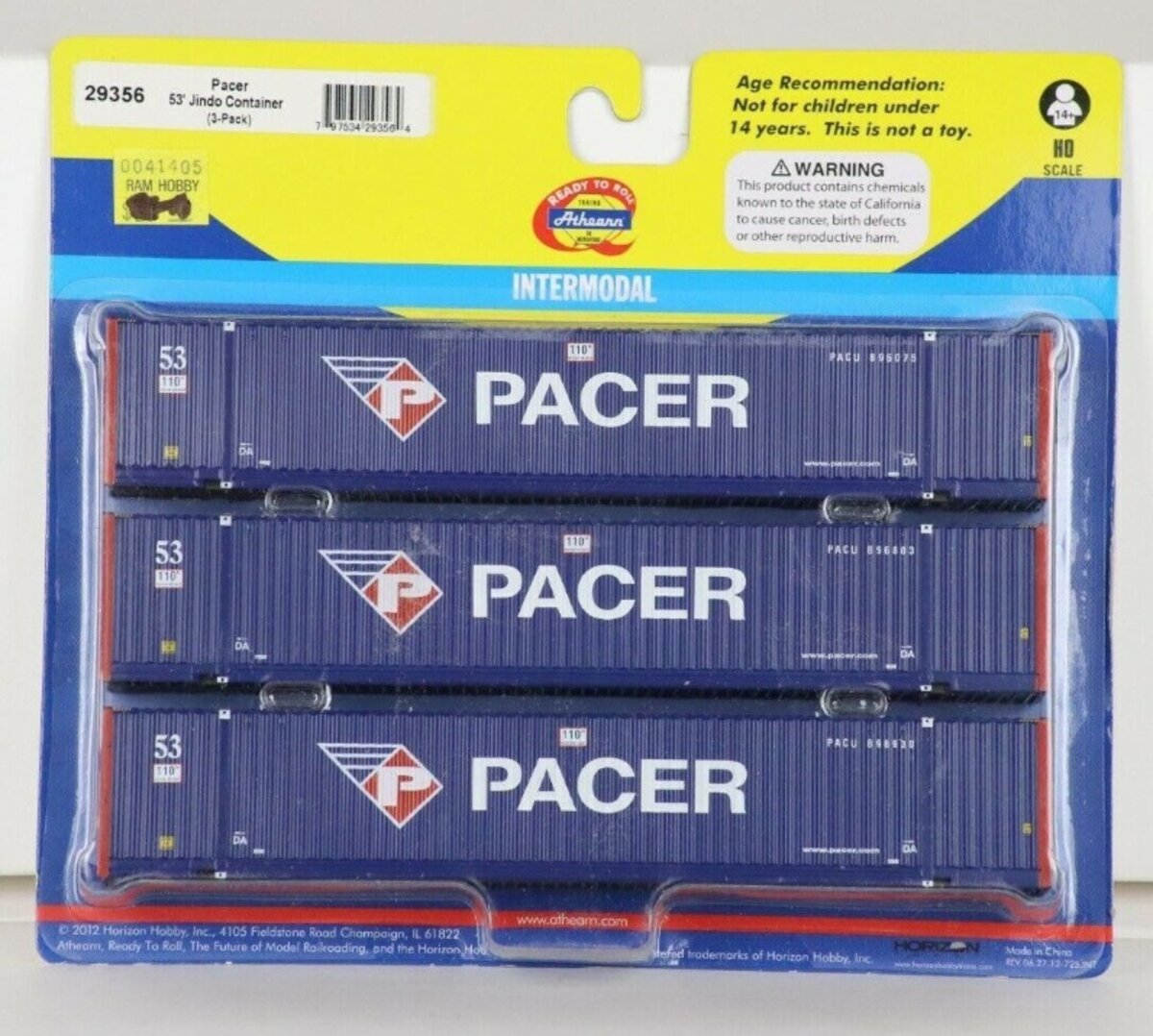Athearn 29356 HO Pacer 53' Jindo Container (Set of 3)