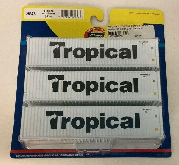 Athearn 28378 HO Tropical 40' Container Ready To Roll (Pack of 3)