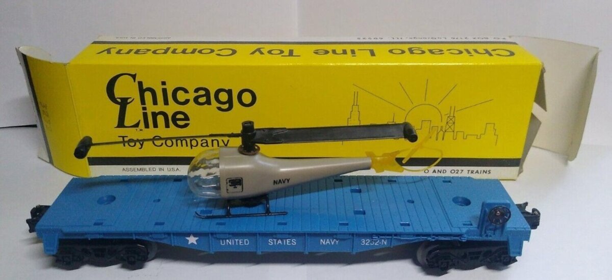 Chicago Line Toy Company 3232 N Navy Flat Car W/1 Navy Helicopter